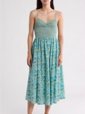 Maisie Lola Nordstrom Fit and Flare 100% cotton floral smocked bodice midi dress